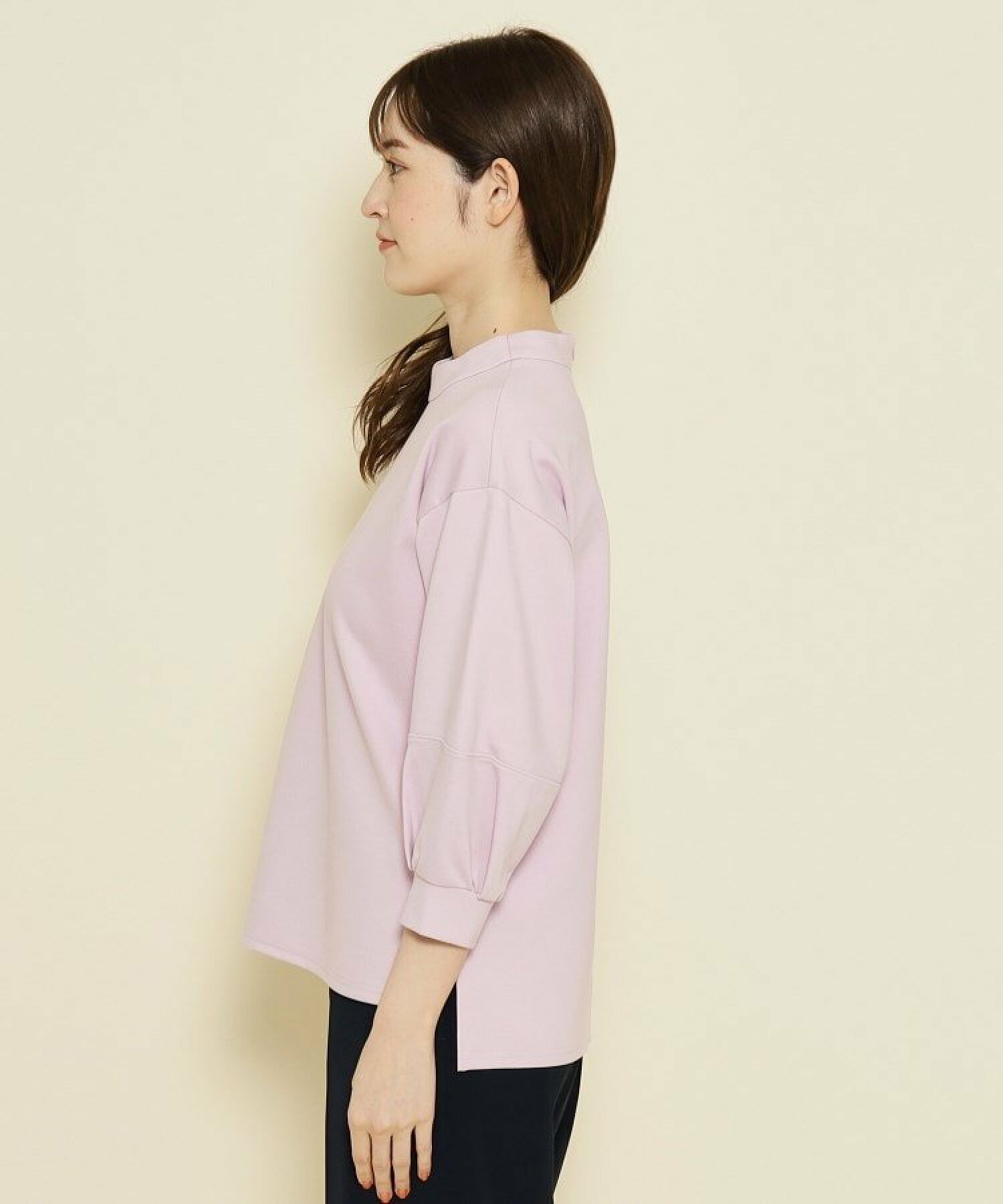 【洗える/日本製/袖デザイン/伸縮性】着心地よく,女性らしいデザインのプルオーバージャージ